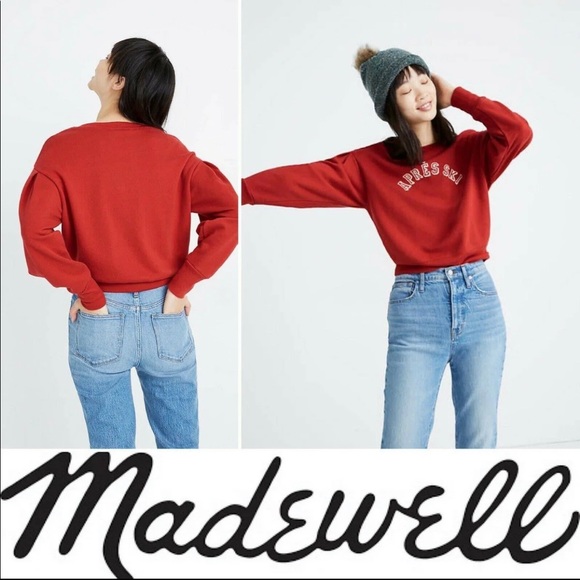 MADEWELL RED GRAPHIC APRES-SKI PLEAT LONG SLEEVE SWEATSHIRT - Picture 2 of 7